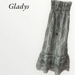 ペーズリー ワンピース ロング丈 ベアトップ 【M】 グレー シフォン 春夏