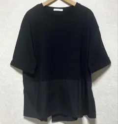 【ショコラフィネロープ】オーバーチュニック，異素材コンビ半袖Tシャツ／✨新品✨のサムネイル