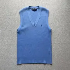 ラルフローレン　ニットベスト　ブルー　ユニセックス　Sサイズ　古着　匿名配送