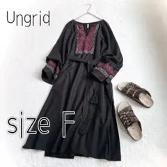 【美品】アングリッド　エンブロイダリー　カフタンワンピース　F 黒/ブラック