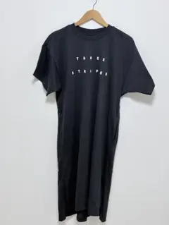 adidas ロゴTワンピース ブラック 半袖 スリーストライプス ゆったり