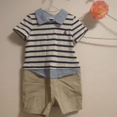 GAP くまボーダー襟付ロンパース　size80