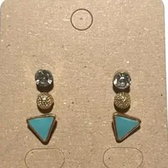 19番 まとめ売り ターコイズ色 三角 丸ピアス ゴールド系 3点セット