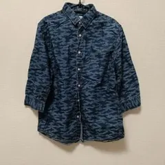 BACK NUMBER ダークブルー 迷彩柄デニムシャツ L　七分のサムネイル