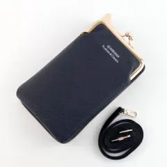 13スマホショルダー スマホポーチ スマホ財布 がま口 ブラック
