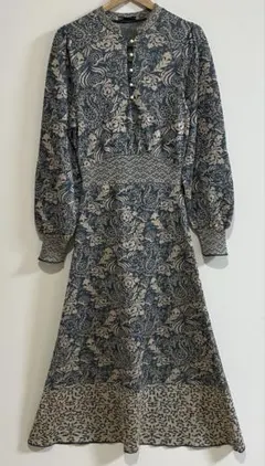 ザラ ZARA ジャガード ターコイズブルー 華やか マキシ丈 ワンピース