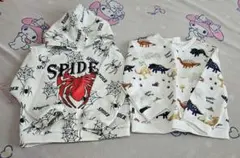 子供服　スパイダーと恐竜デザインの薄手トレーナー　2-3Y　ベビーキッズ
