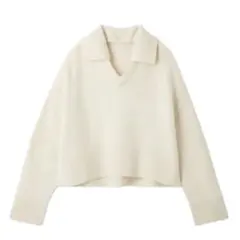 新品未使用/MilaOwenミラ オーウェン/ウールカシミヤ衿付きVネックニット