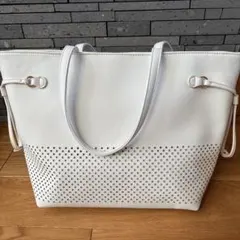 ホワイト メッシュデザイン トートバッグ