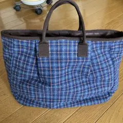 青系チェック柄トートバッグ