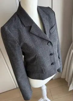 【美品】ZARA ザラ グレンチェック クロップドジャケット袖裏ストライプ