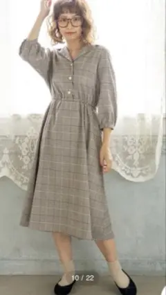 OLIVE des OLIVE 後リボン開襟チェックワンピース