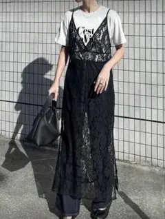 レースキャミソール ワンピース ブラック