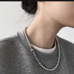 新品未使用◎パール×シルバーネックレス シンプル　普段使い　上品　カジュアル