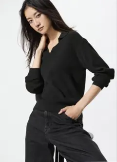 ユニクロ　ウォッシャブルニットリブポロセーター　M