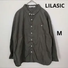 【LILASIC/リラシク】綿100% ワークシャツ M カーキ 長袖 ギャザーのサムネイル