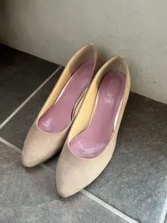 ベージュ グリッター ヒール パンプス