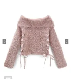 新品未使用GRLレースアップオフショルラメシャギーニットトップス[mb1591]