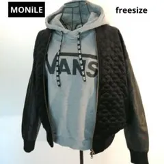 ★MONiLE★ブラックキルティング フェイクレザージャンパー/freesize