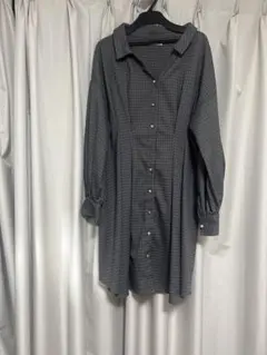 グレー チェック柄 シャツワンピース