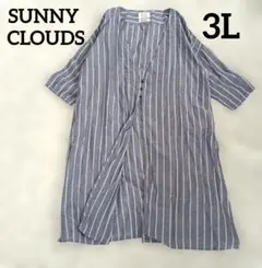 SUNNY CLOUDS ストライプ ロングシャツ 3L　麻　リネン混のサムネイル
