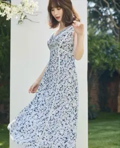 Herlipto Lace Trimmed Floral Dress ネイビー