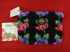 FEILER 花柄ポーチ 黒★コスメ、カードなど…マルチポーチ