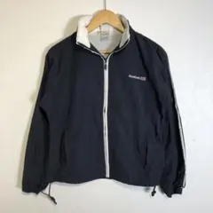 90s レトロ ナイロンジャケット ストリート 古着 紺白 刺繍 立ち襟