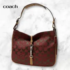 コーチ　ワンショルダーバッグ　レッド　シグネチャー　ホーボー　状態考慮