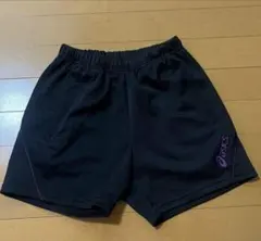 ASICS バレーボールパンツ L ブラック　ロゴパープル