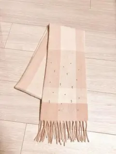 【美品】FURLA チェックマフラー ウール カシミヤ ラインストーン