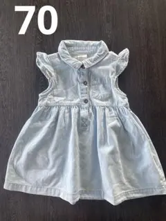 ベビーワンピース　シャツワンピース　デニム風ワンピース　ノースリーブワンピース