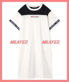 ☆ミルクフェド☆超美品♪完売テープロゴ袖配色ゆるロングTシャツワンピ☆のサムネイル