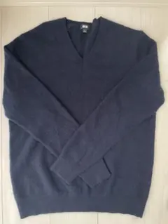 UNIQLO ネイビー カシミヤ100% Vネックセーター L