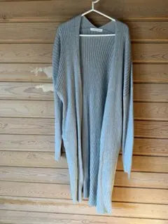 LOWRYS FARM ロングリブニットカーディガン グレー M 春　ポケット付