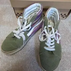 Vans ハイカットスニーカー オリーブ/チェック柄　２３cm