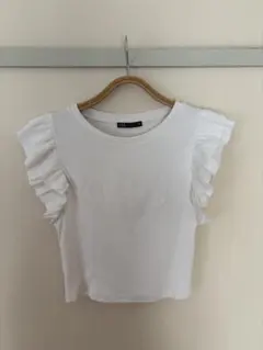 ZARA フリル付きノースリーブTシャツ