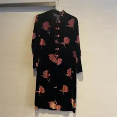 ヴィンテージ古着　1点物ベロアワンピースチャイナワンピ　花柄ベルベットワンピース