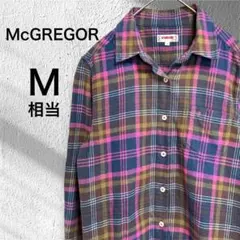 McGREGOR チェックシャツ 長袖 マルチカラー 刺繍ロゴ コットン　美品