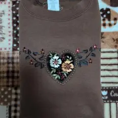 ハート刺繍 スウェット トレーナー Lサイズ 茶