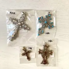 メタルパーツ　ビジュー　十字架　ロザリオ　クロス　ミル打ち　まとめ売り