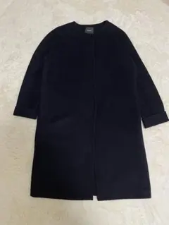theory リバーコート ダブルフェイスノーカラーコート カシミヤ混 ネイビー