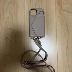 ベージュ スマホショルダーストラップ カードポケット付き