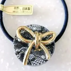ゴールドリボン×黒レース♡パール レジン ヘアゴム ハンドメイド 大人 結婚式