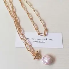 No.275　16kgp オーバルチェーン*コイン淡水パール∴ネックレス