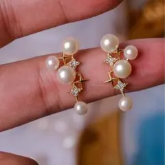 新品 パール＆スターモチーフ デザインピアス