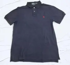 00年代初期 ポロ ラルフローレン 無地 ネイビー 鹿の子 ポロシャツ L