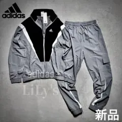 【Ｓサイズ】adidas上下セットアップ　グレー　ブラック　ウーブン　ウインド