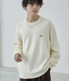 ペニーズ 別注 THE FOX ロゴ刺繍ジャガードスウェットライクニットL