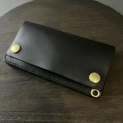 トラッカーウォレット　ミドル　牛革スムース　ブラック　三層